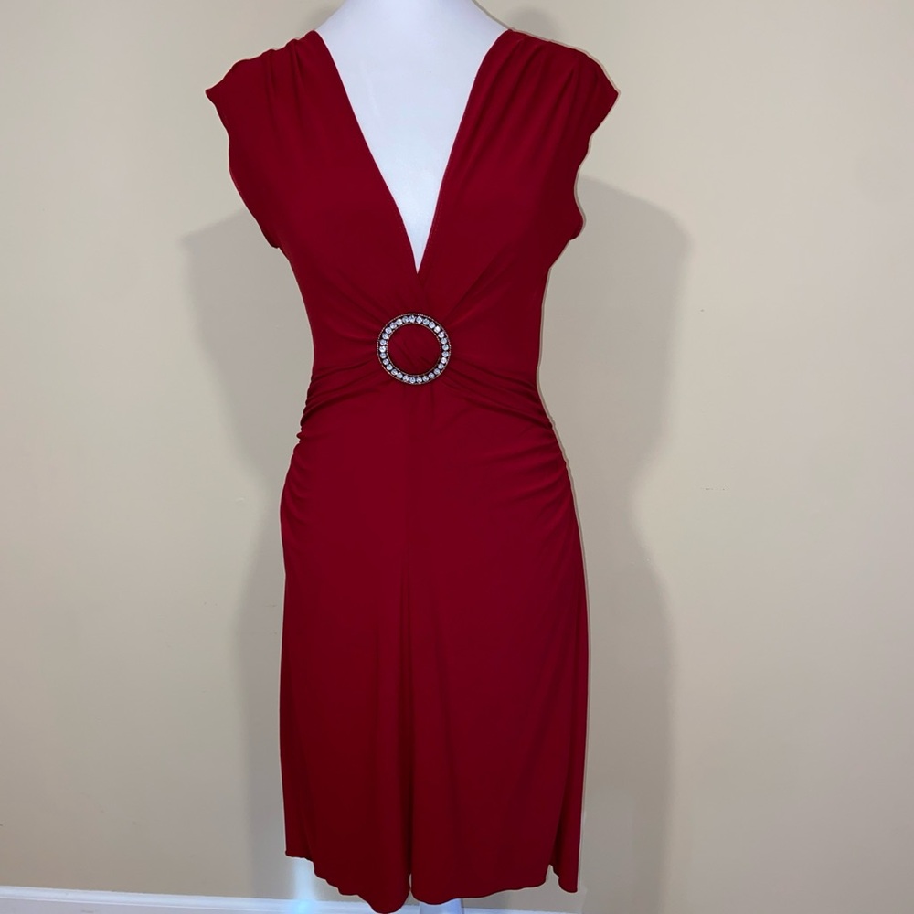 XOXO Red Midi Dress with Rhinestone Accent